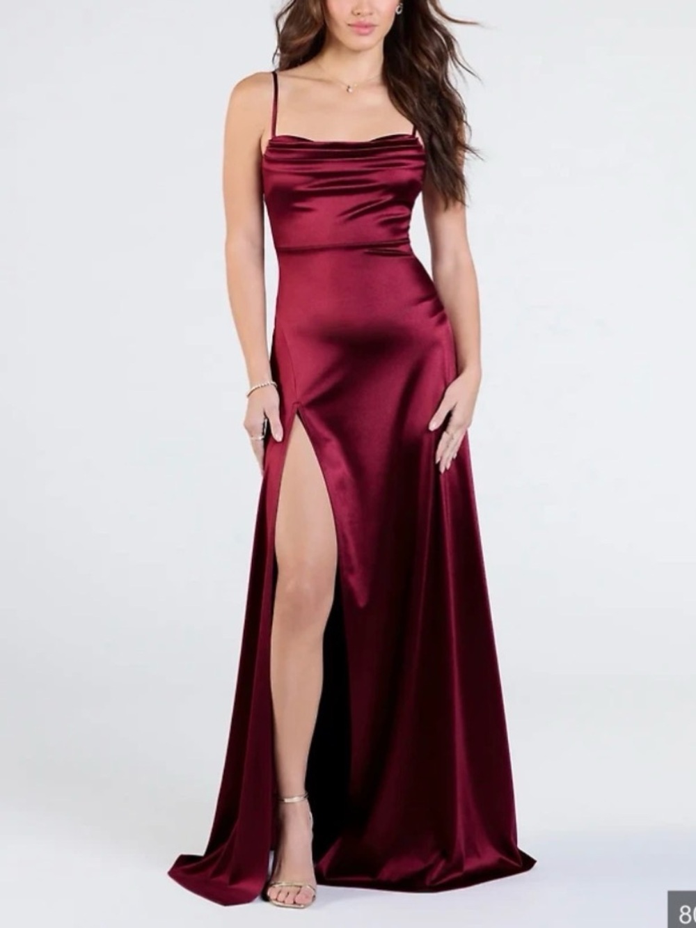 Windsor Burgundy Satin Cowl Neck Maxi Dress